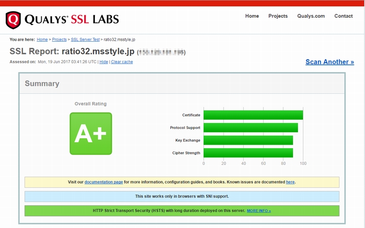 Qualys SSL LABSの「SSL Server Test」での認証レベルの結果